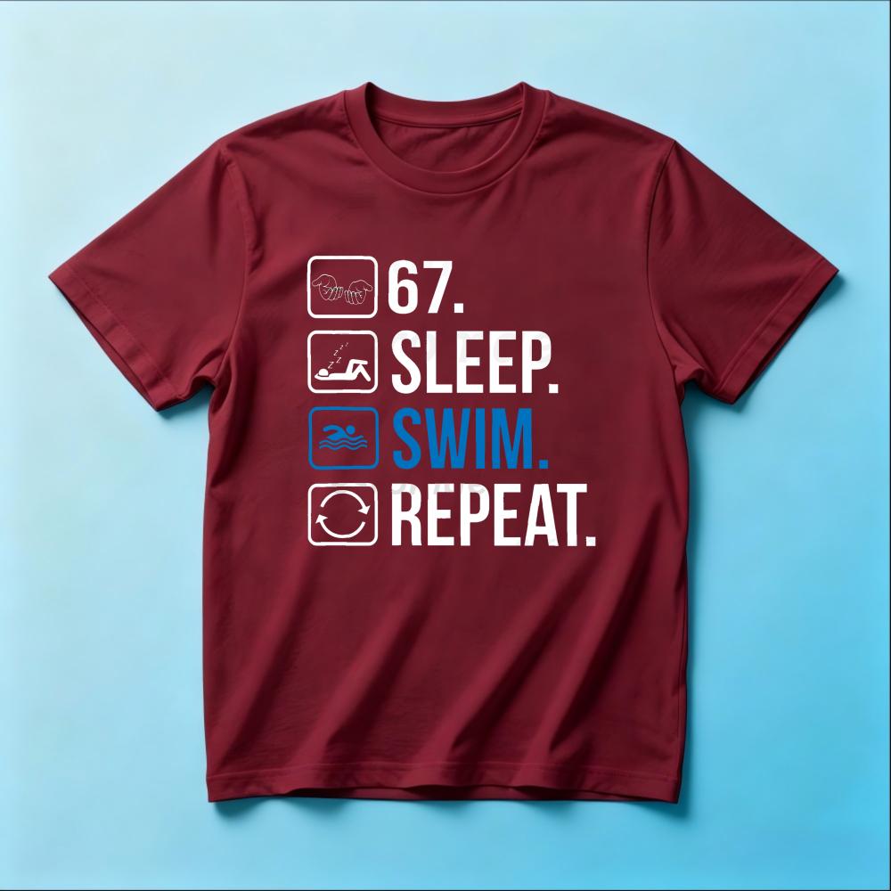 Eat Sleep Swim Repeat Checklist SummerunisexCotton T-Shirt Simple Icon Text Swimmer Minimal Sports Graphic Short Sleeve Wear