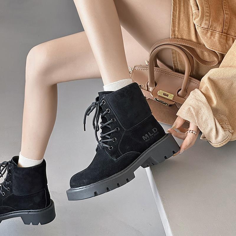 Retro Martin Boots Women's Autumn and Winter New Casual Style Big Head Boots Thick Heel Short Boots
