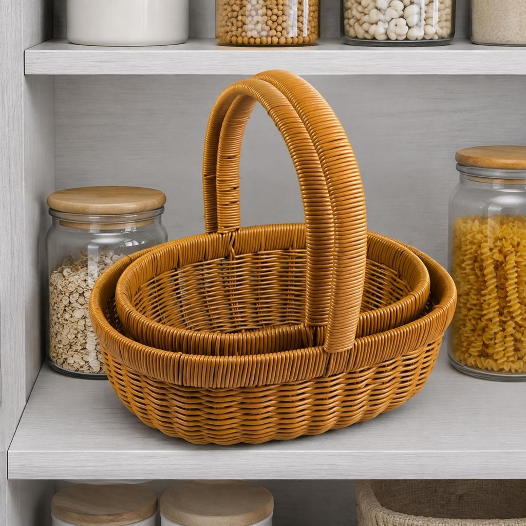 2 Pieces Handwoven PP Shopping Basket Multifunctional Wicker with Handle Washable