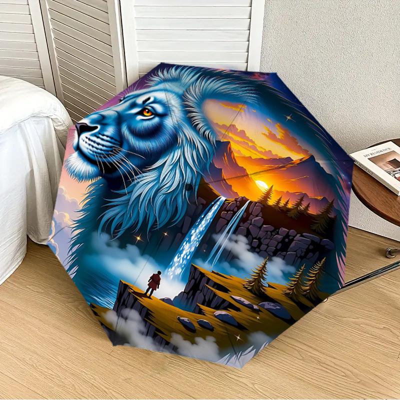 

1PC Lion Landscape Automatic 8-Bone Folding Umbrella - Durable Polyester & Iron Frame,Userfriendly Operation yy250929107