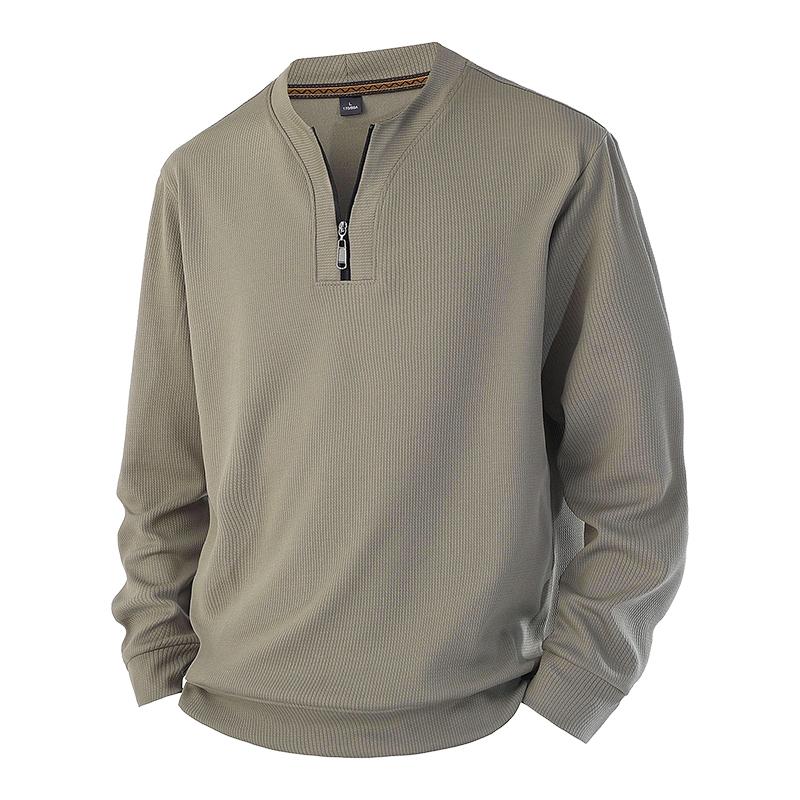 Men's Quarter-Zip Waffle Knit Pullover - Casual Long Sleeve Sweatshirt
