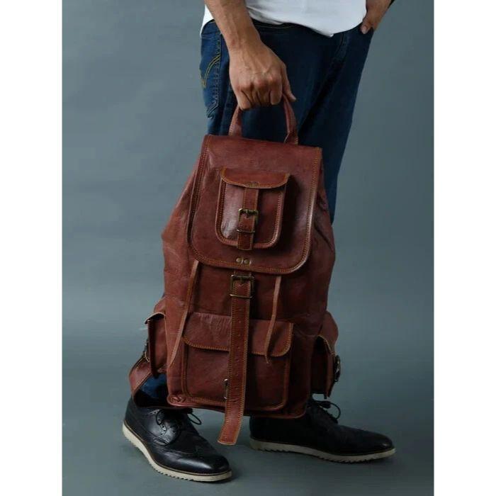 Leather Bag Backpack Rucksack Genuine Men's Vintage New Travel Brown