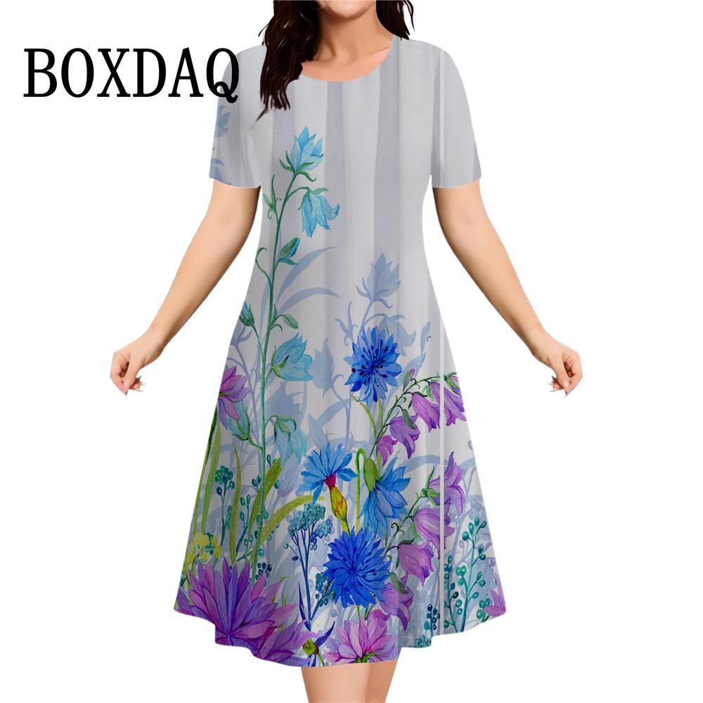 Fashion Elegant Women‘S Dresses Butterfly Flowers Print Dress Casual O-Neck Loose Plus Size Vacation A-Line Clothes 2026 Summer