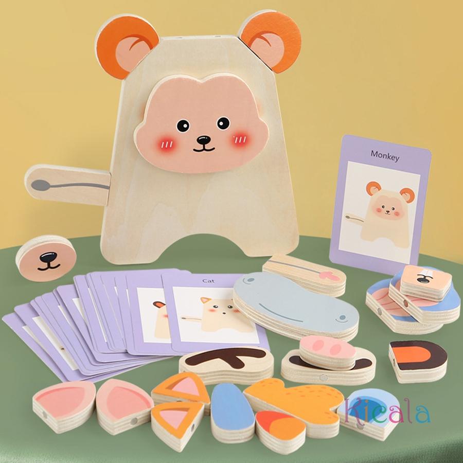 Montessori Educational Toys Children Wooden Animal Emotion Change Face Building Blocks Logic Training Puzzle Game For Kids Gift