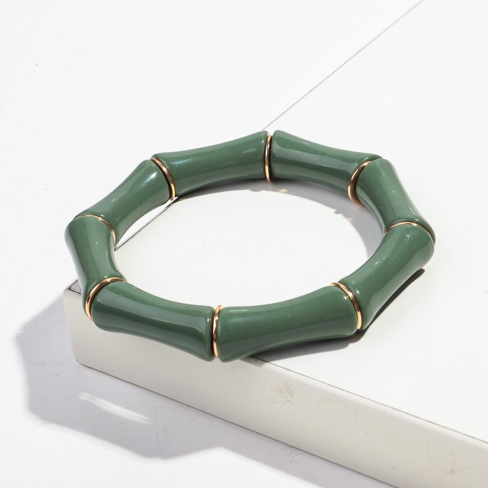 Retro Chunky Bamboo Curved Tube Acrylic Bracelets for Women New Trendy Resin Beaded Stretchy Stack Bangle Couple Jewelry Gifts