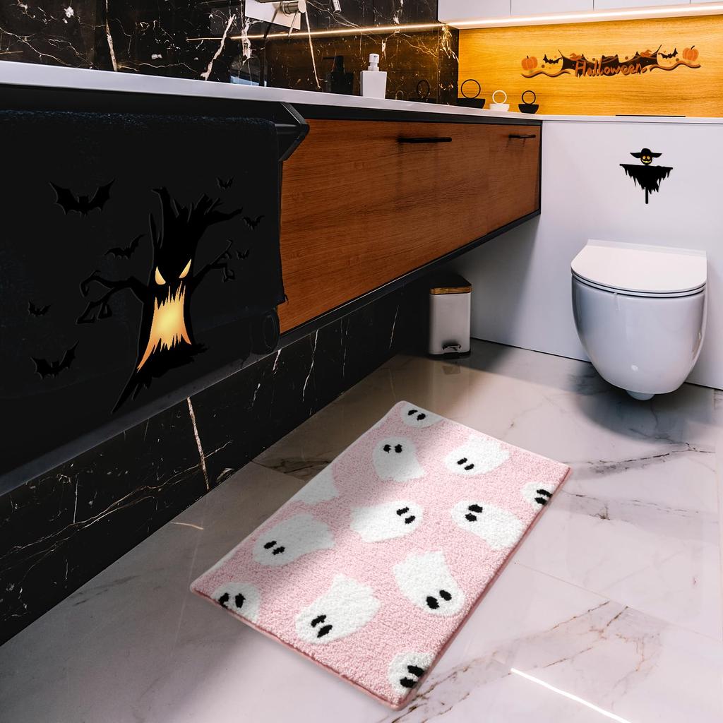 Black Ghost Bathroom Rug Soft and Absorbent Halloween Bath Mat Non Slip Washable Bathroom Home Holiday Decor Area Rug