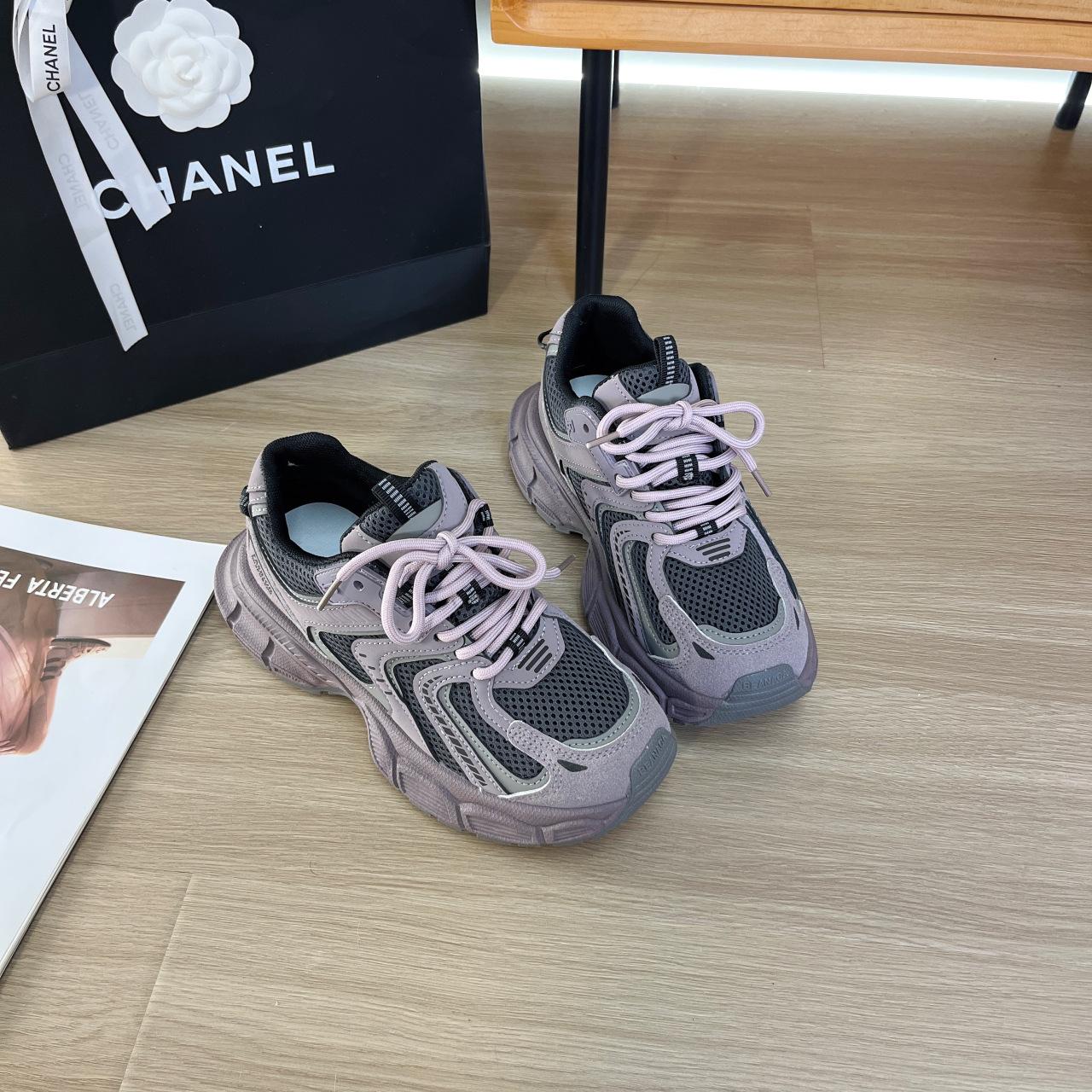 

Женские летние дышащие кроссовки на толстой подошве, увеличивающие рост, 2025 новинка, популярная модная спортивная и повседневная обувь для жарки на улице 40 фиолетовый