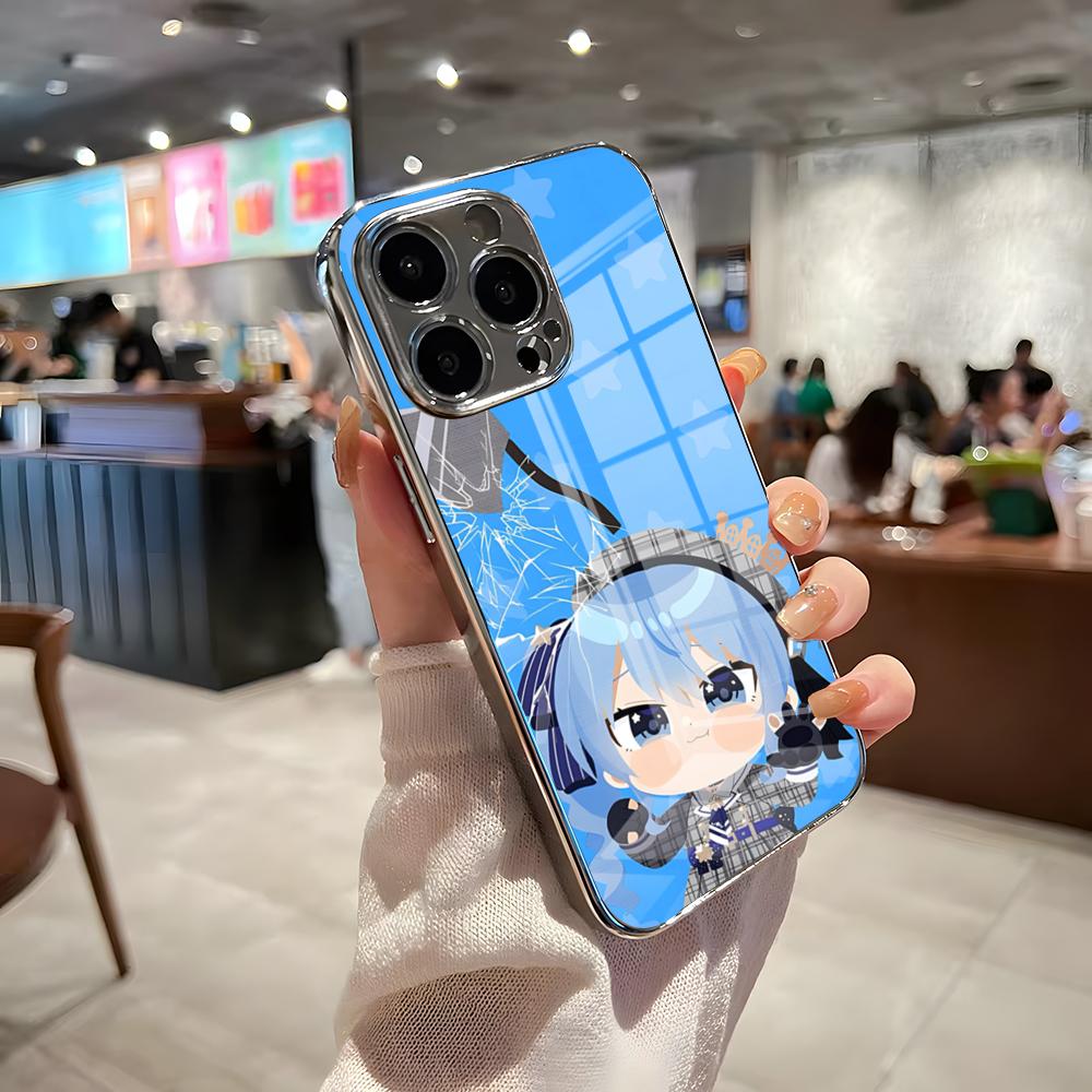 H-Hoshimachi Suisei Phone Case For IPhone 17 Pro Max 15 Pro 16 14 Plus 12 13 Mini 11 Pro Shockproof Electroplated Glass Cover