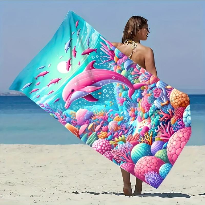 

1pc Beautiful Dolphin Pattern Beach Towel, Suitable for Seaside, Bathroom, Camping Travel, Yoga Fitness Multipurpose Beach Towel W30*H60(CM)