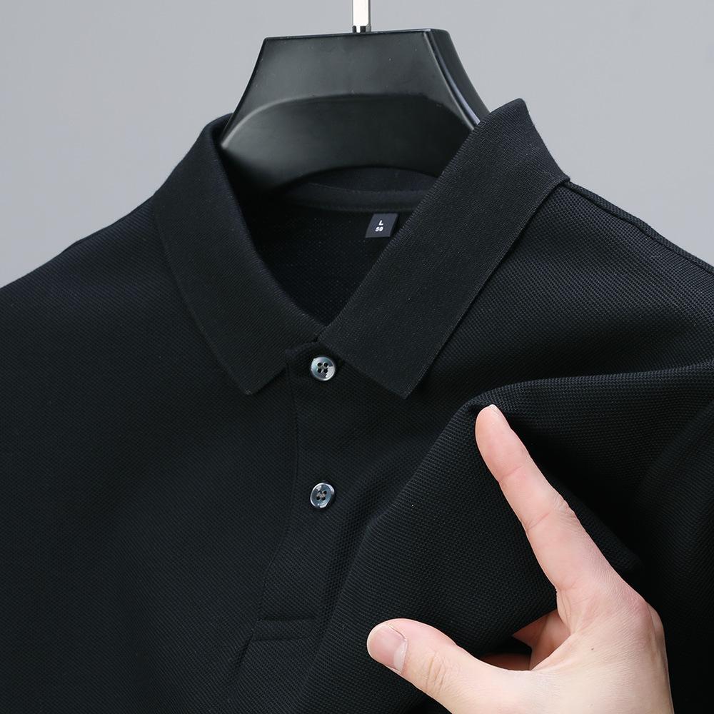 Men'S Business Casual Lapel Cotton Short Sleeve Polo Shirt Loose Solid Color T-Shirt Mens