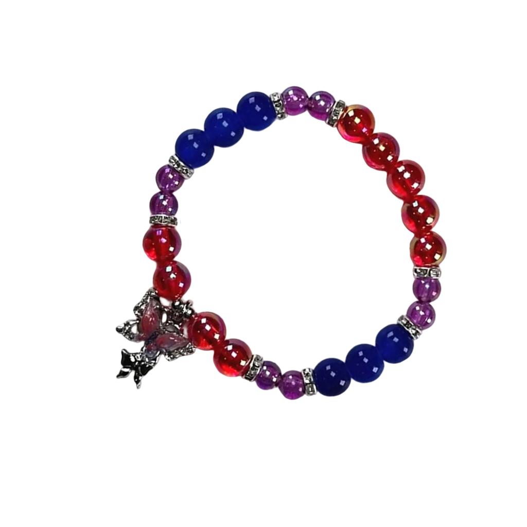 Sweet Crystal Beaded Bracelet Butterfly Pendant Handchain for Women Fashionable Friendship Wristchain Wrist Jewelry