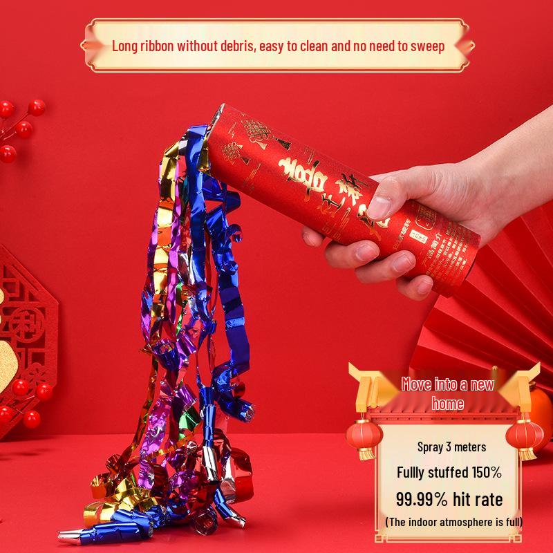 Housewarming Celebration Confetti Cannons - Red and Gold Handheld Ribbons for New Home Ceremony