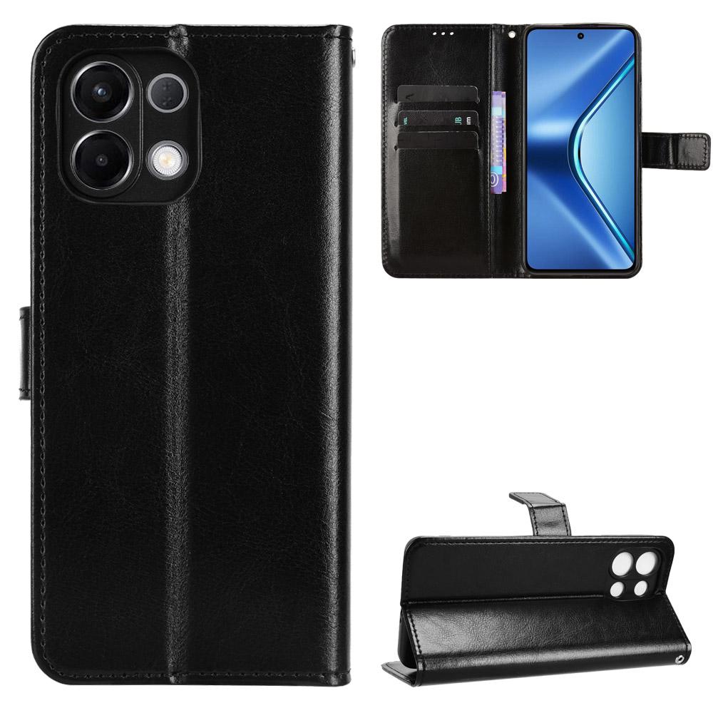 

For Oppo K13 5G PU Leather Case with Strap Crazy Horse Texture Phone Wallet Cover Black