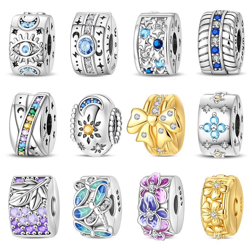 Fashion Copper Color Colorful Zircon Stars Moon Golden Separator Charms Beads Fit 3Mm Original Bracelet Fine Diy Jewelry