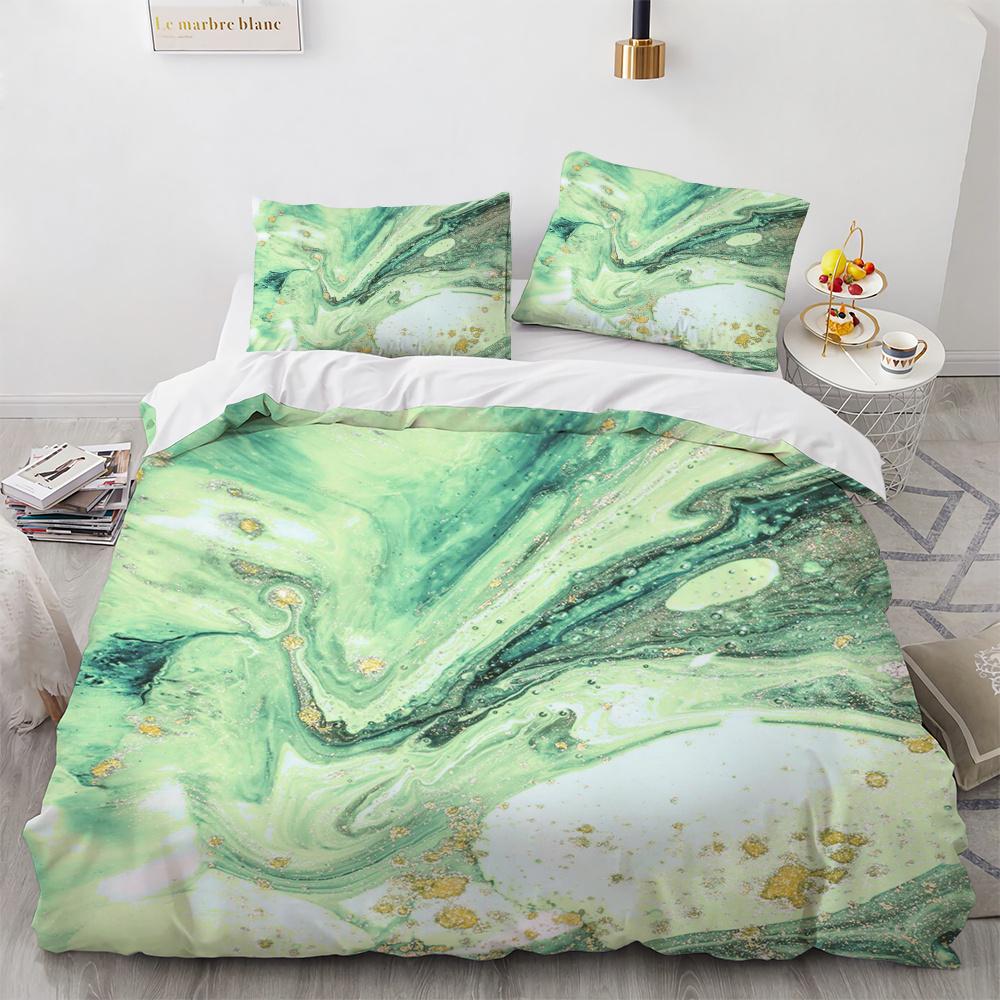 Colourful Marble Bedding Set Purple and Green Marble Duvet Cover Set Men Teens Boy Modern Abstract Art Polyester Comforter Cover