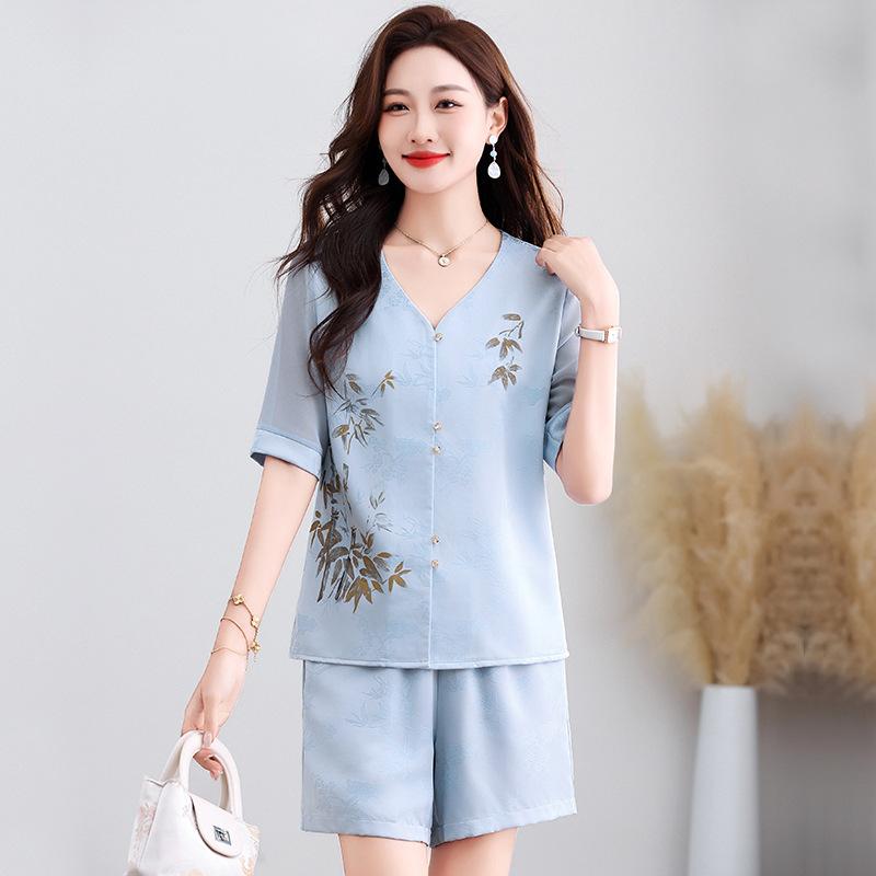 Kurzärmeliges Eisseiden-Set Damen-Set Sommer Freizeit Zweiteiliges Set