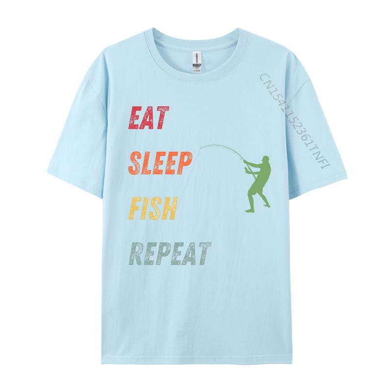 Eat Sleep Fish Repeat TShirt Printed Tops Tees For Men 100 Cotton Fall Fishing Printing Tops Shirt Prevalent