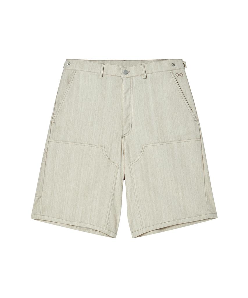 BEYOND CLOSET [Collection Line] Coated Texture Detail Carpenter Pants Beige