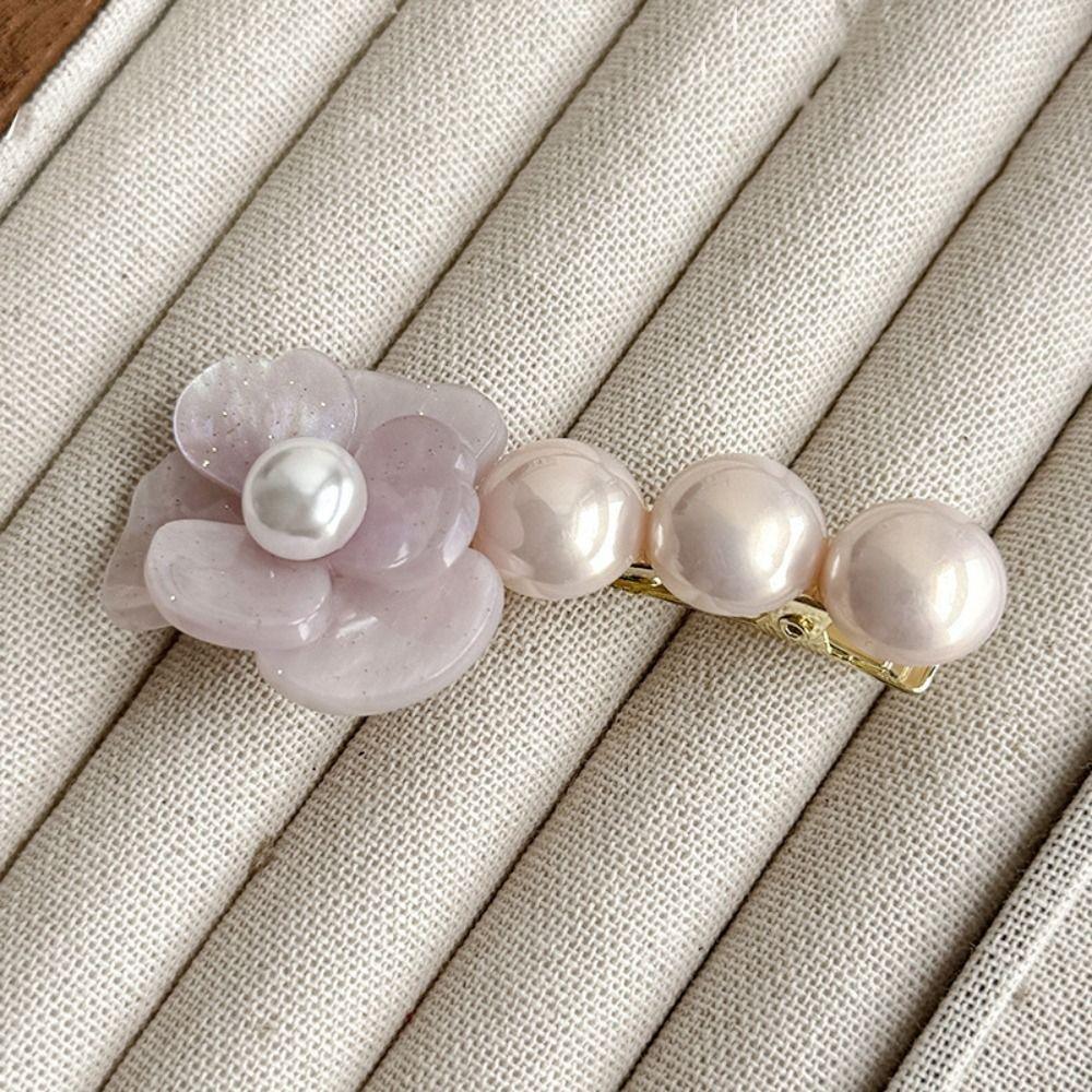 Acetate Flower Hair Clip Korean Style Duckbill Clip Cute Camellia Pearl Side Clip  Daily