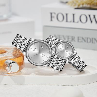 Montre Classique pour Couple Bracelet Acier Simple Haut de Gamme Calendrier Étanche Montre à Quartz Montre de Grande Valeur