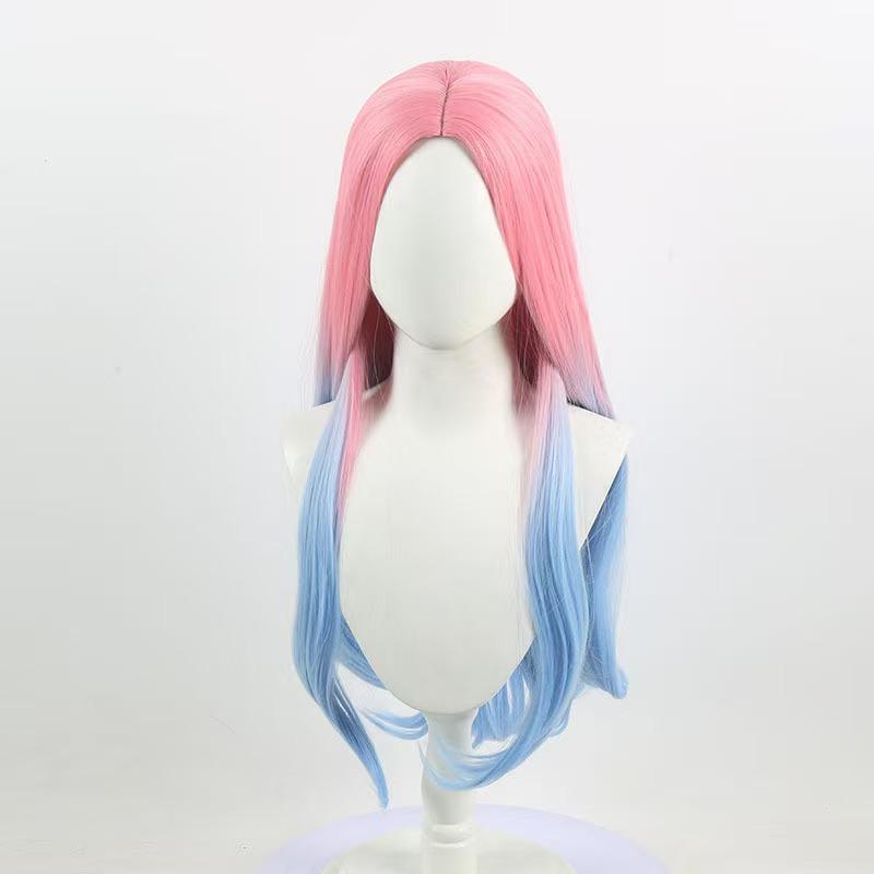 Mizi Cosplay Anime Alien Costume de Scène Perruque Robe Bleu Foncé Rose Bleu Cheveux Longs Gants Bas Ceinture Ensemble Uniforme pour Noël M&Mizi