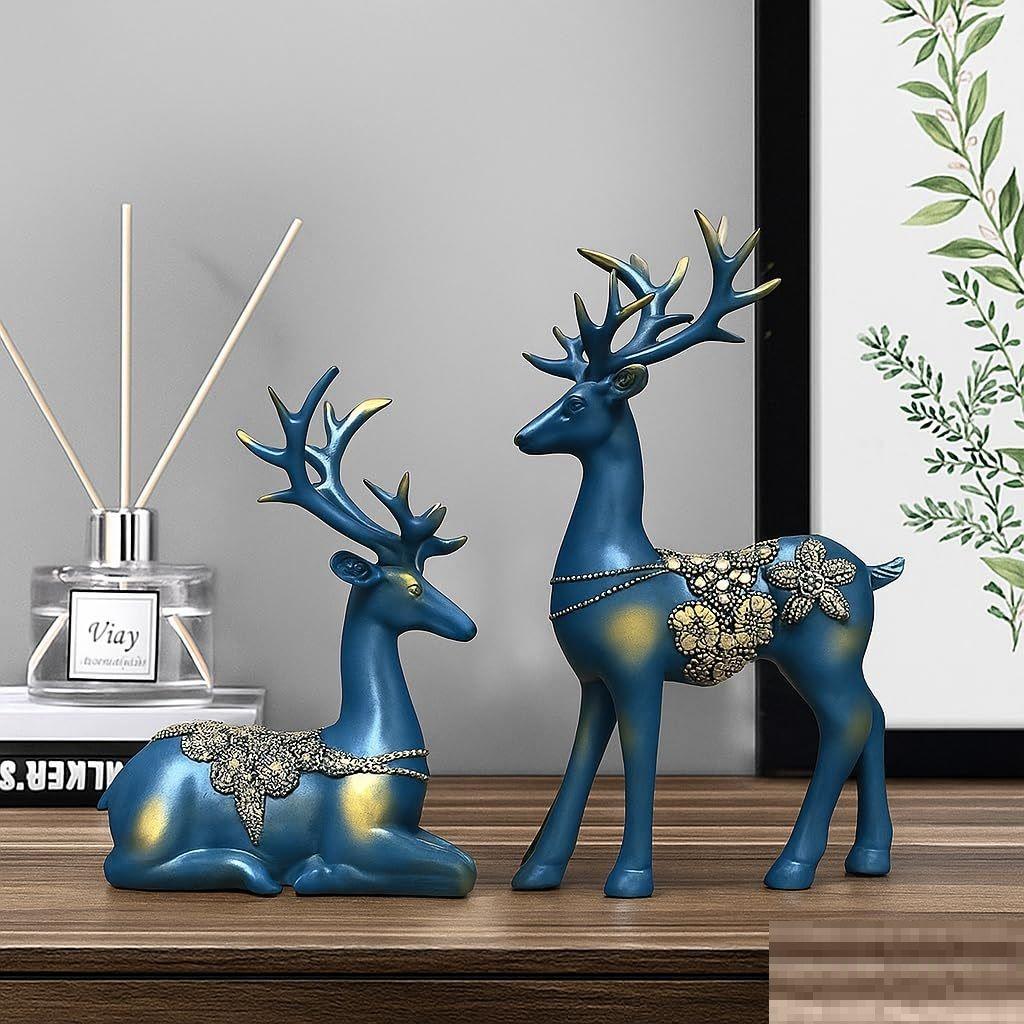 ative Resin Golden Reindeer Sculptures | Beautiful Home Decor | Lifts up Energy of Your Room - (Pack of 2, Blue)