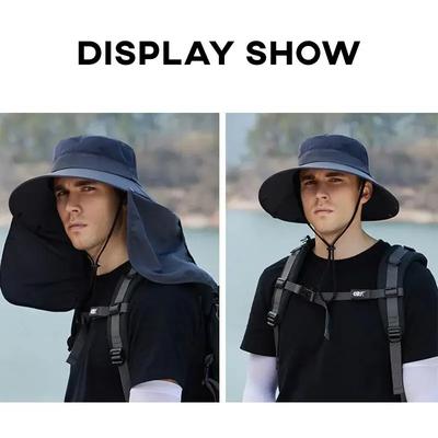 Breathable Quick Dry Fisherman Hat for Men Women with Neck Flap Chin Strap Outdoor Sun Cap for Hiking Fishing