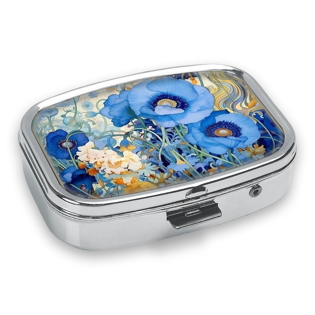 Portapillole Portatile con 2 Scomparti, Mini Custodia Organizer in Metallo per Medicine, Carino Contenitore Stampato per Pillole, Vitamine, Gioielli, Viaggio, Uso Quotidiano