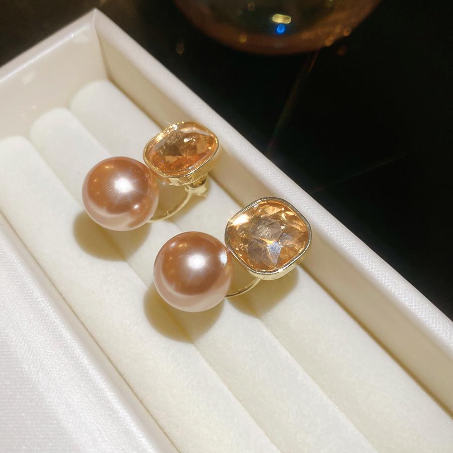 Retro exquisite zircon geometric pearl earrings stud earrings temperament personalized earrings women