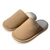 New Striped Cotton Slippers Winter Couple Home PU Waterproof Velvet Warm Non-slip Floor Slippers