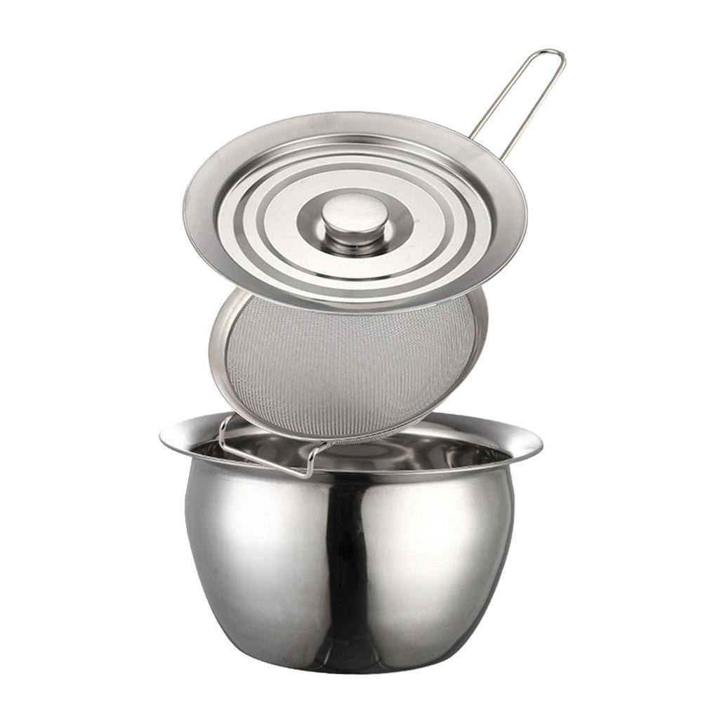 304 Stainless Steel Grease Container Can with Filter and Lid Dustproof Multifunction Oil Pot