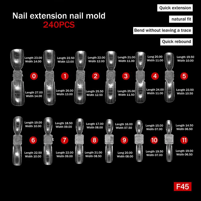 Double Ended Nail Dual Forms 240Pcs/Box Reusable Square Coffin Extension Molds Gel Builder Tips Professional Salon Nail Art