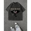 Herrs Vintage Tvättad T-shirt med Blixtgrafik, Överdimensionerad Design Lämplig för Streetwear, Andningsbar, Perfekt för Sommar och Vardagsutflykter