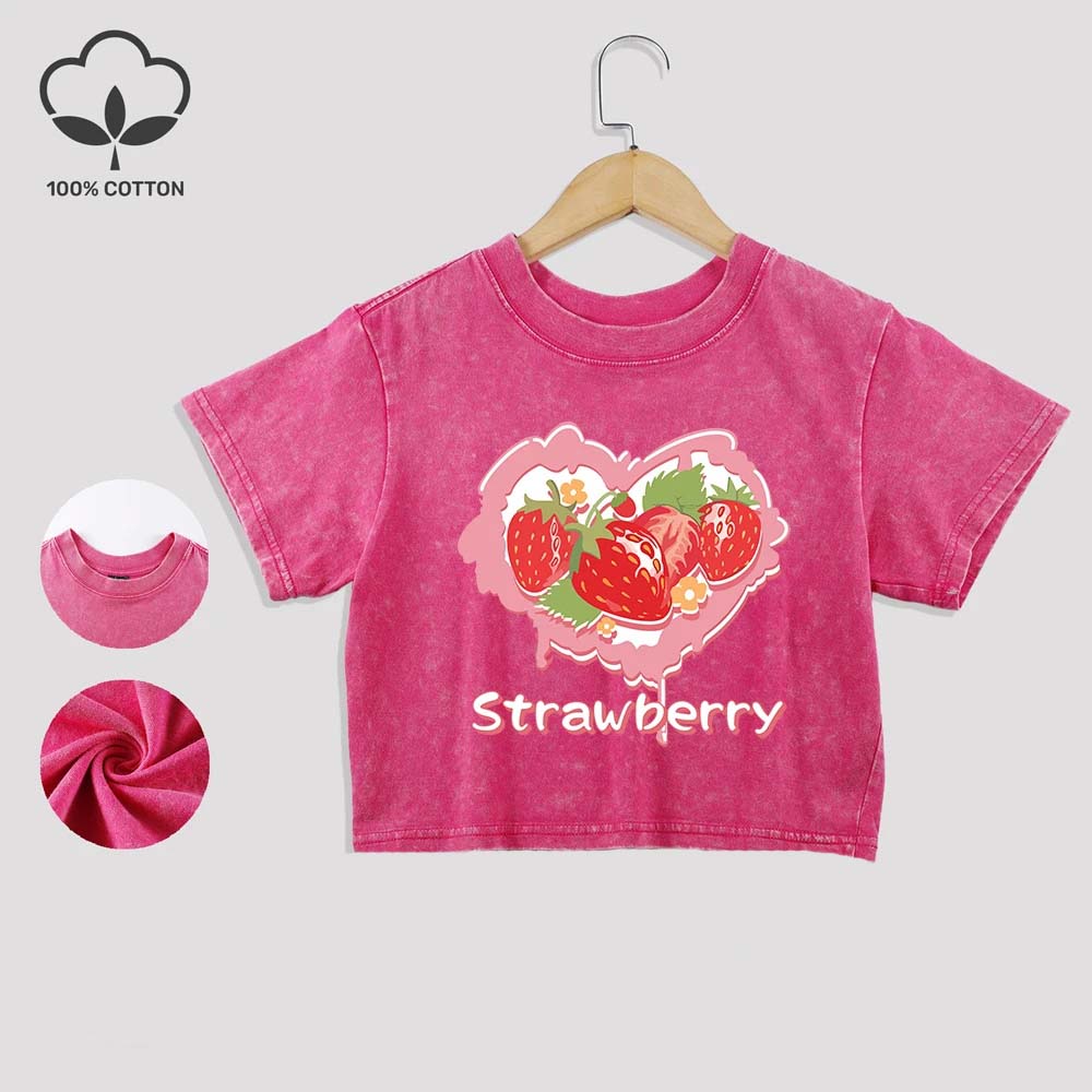 

Хлопковые футболки с принтом сердец и клубники, модные летние укороченные футболки с кружевной отделкой, обычного кроя, с круглым вырезом и короткими рукавами, повседневная одежда XL