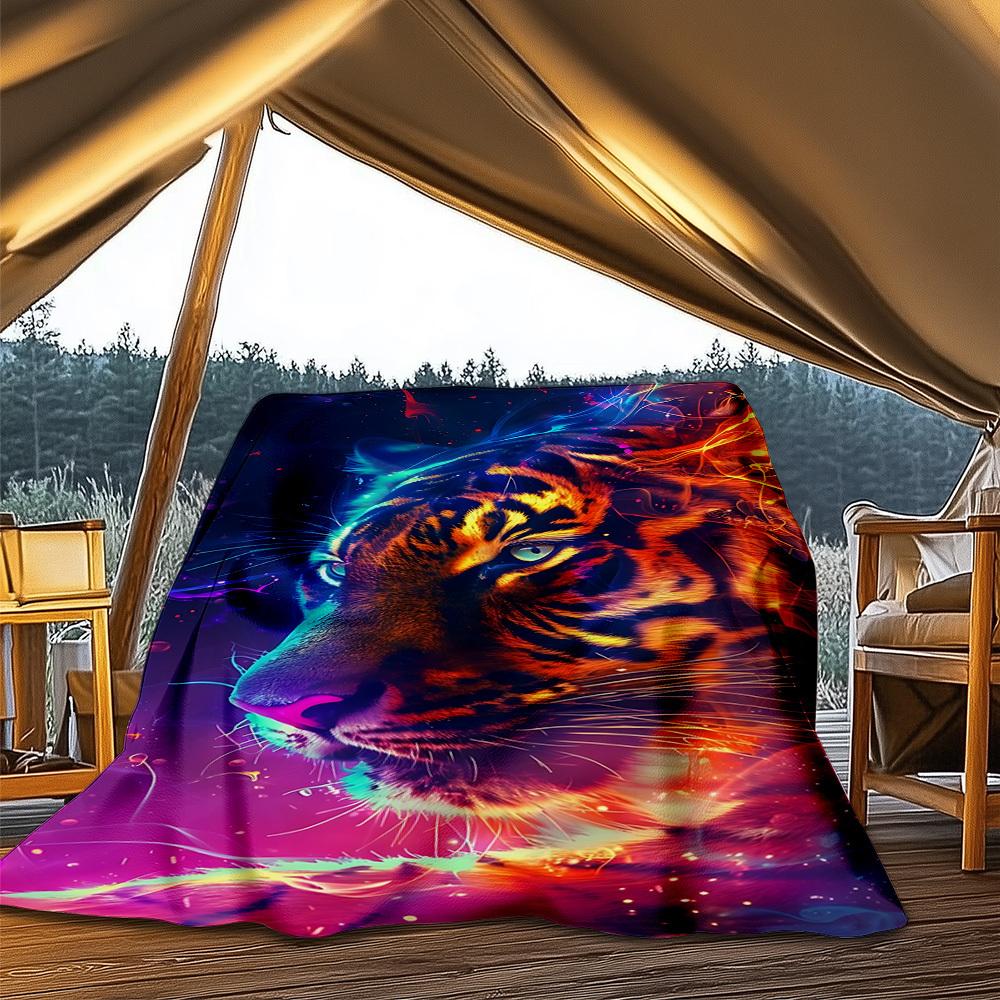 1pc Tiger Art Print Outdoor Blanket, Lightweight Polyester,