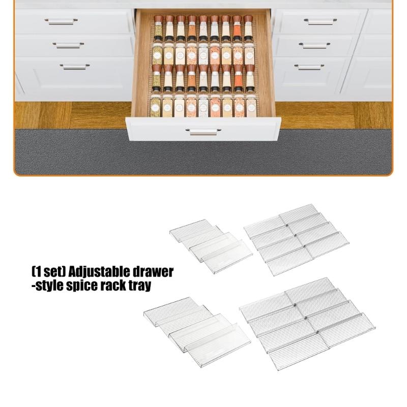 Acrylic Spice Organizers Step Tray Adjustable for Drawer Storage with Simple Setups