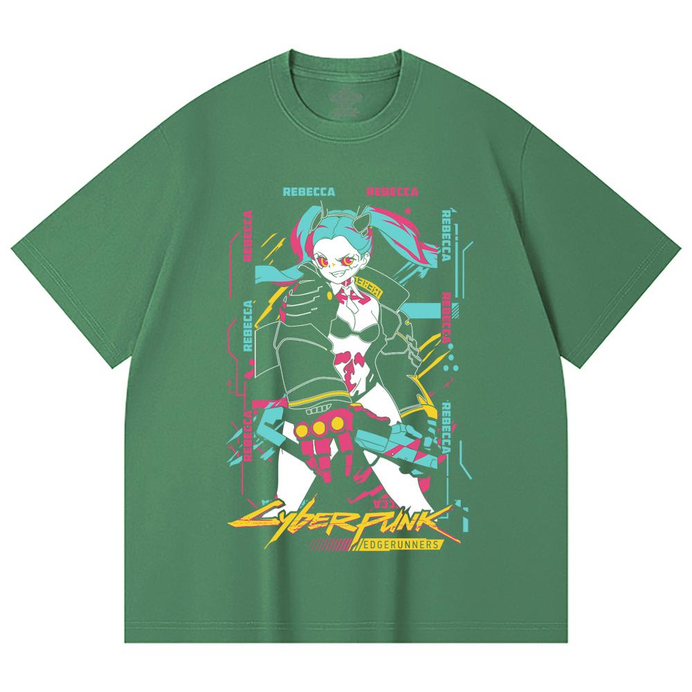 230 Gsm 100% Bawełna Cyberpunk Edgerunners V2 Nadruk z Rebeccą Unisex Ciężka Bawełniana Koszulka