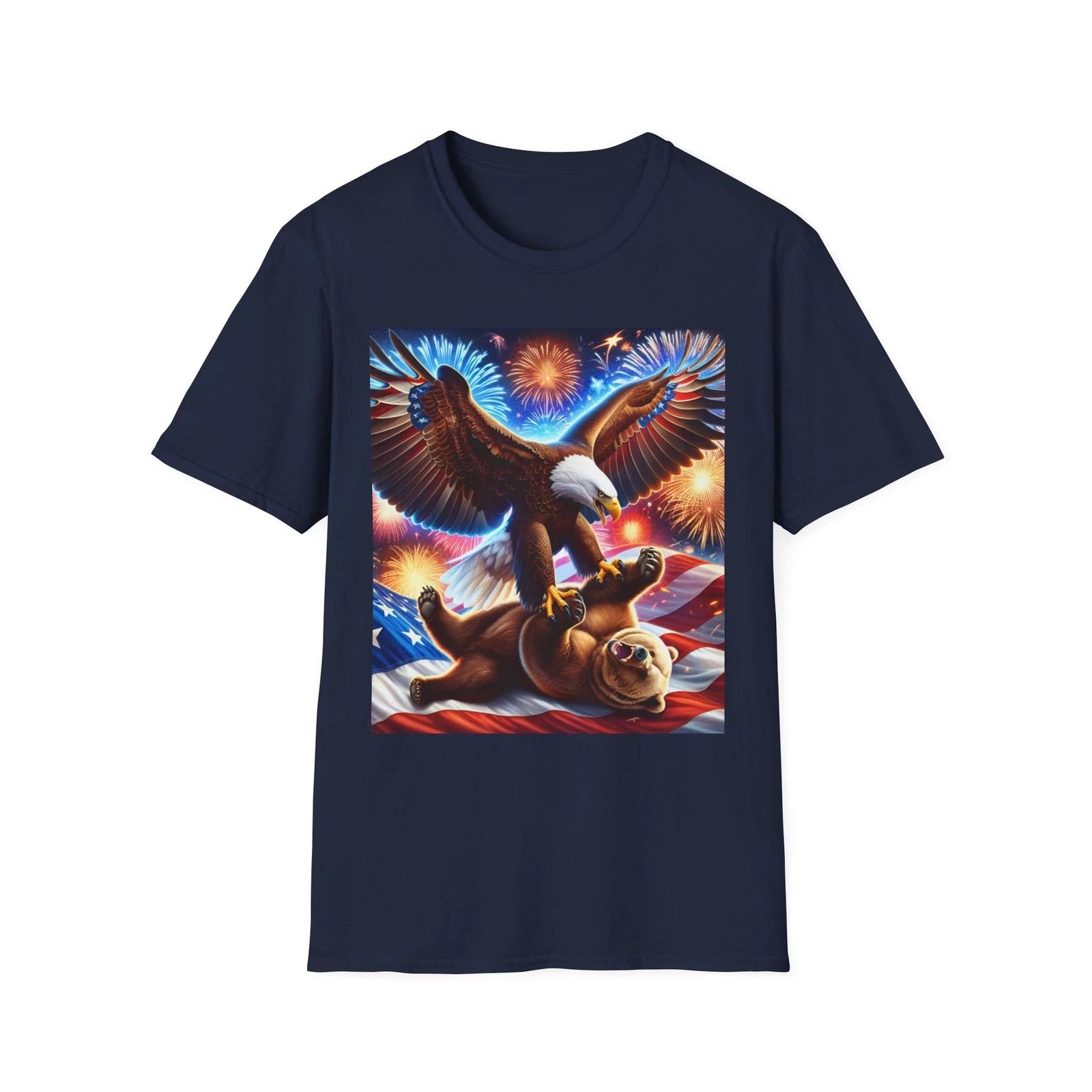 American Eagle Humbles Russian Bear Funny Patriotic Graphic T-Shirt - Great Gift XL