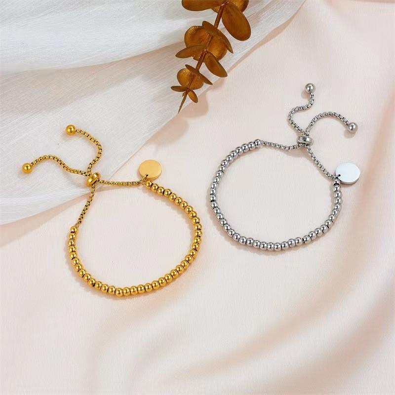 316L Stainless Small Ball Beads Pull Out Bracelet For Women Simple Fashion Circular Tag Bracelet Daily Party Jewelry