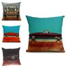Vintage Car Dog Print Pillow Case In Beautiful Cotton Linen For Stylish Home Decor