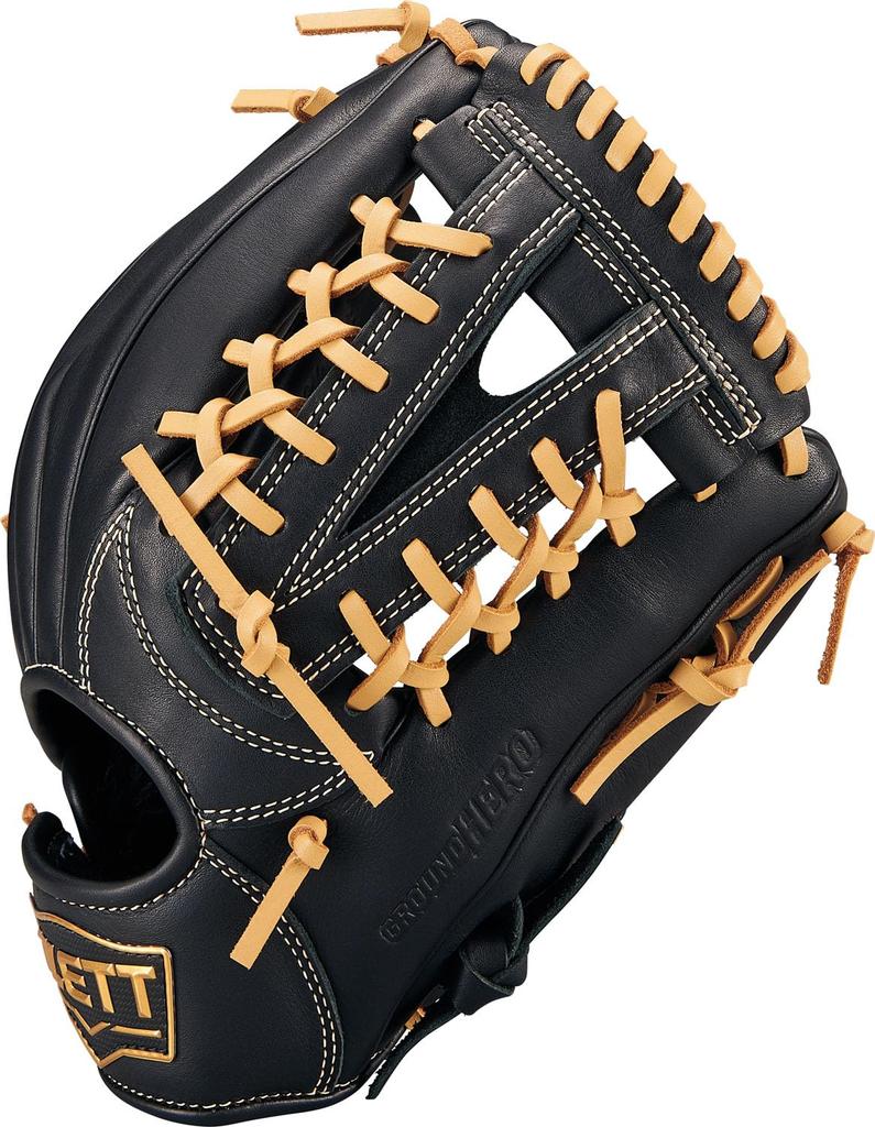 ZETT Youth Baseball Ground Black x Pastel Brown Size BJGB76555F Glove, Hero, All-Around, Left-Handed Throw, (1932), L,