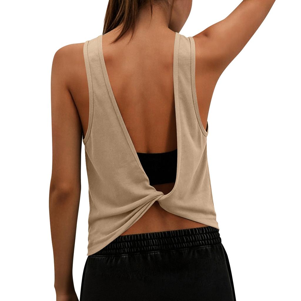 Women’s Sleeveless Open Back Tank Top Loose Fit Lightweight Athletic Yoga Workout Shirt for Gym Running Training