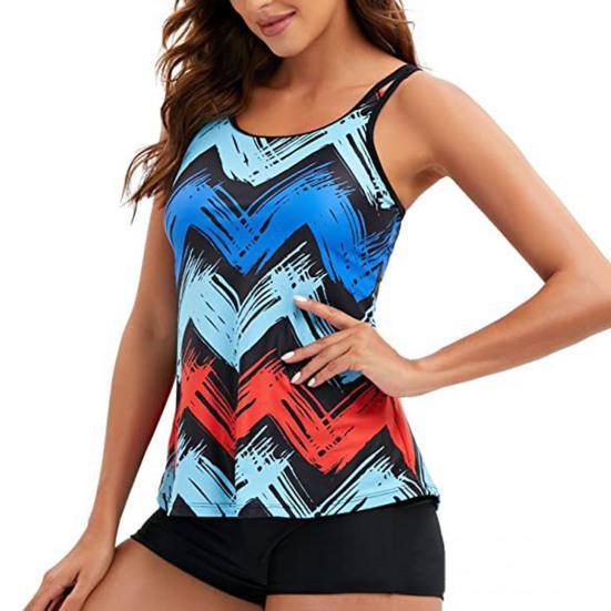 Costume da bagno da donna senza maniche con scollo a U due pezzi top colorato stile gilet controllo pancia