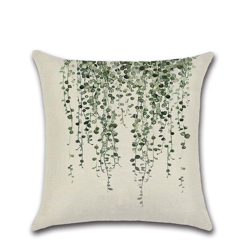Elegant Green Leaves Patterned Linen Pillow Case Decorative Cushion Cover 18"x18