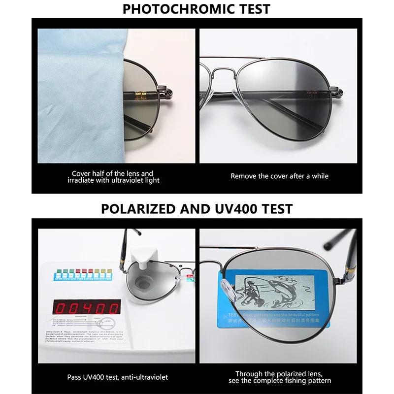 Fashion Photochromic Sunglasses Men Women Color Changing Polarized Sun Glasses Anti Glare Driving Eyeglasses UV400 Pilot Style