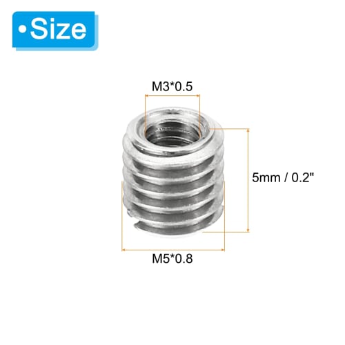 PATIKIL 10-Piece Sleeve Reducer Nut Adapter, M5*0.8 Male To M3*0.5 Female, Insert Nut Thread Repair Reducer Conversion, Stainless Steel Fastener, 5mm