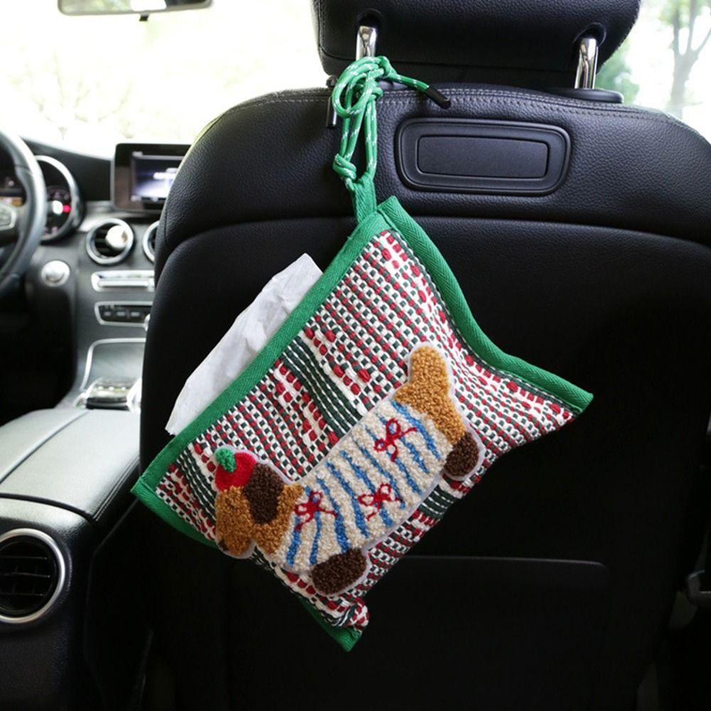 Rustic Style Dachshund Tissue Box Cotton Thread Paper Tissue Case Woven Tissue Bag Living Room