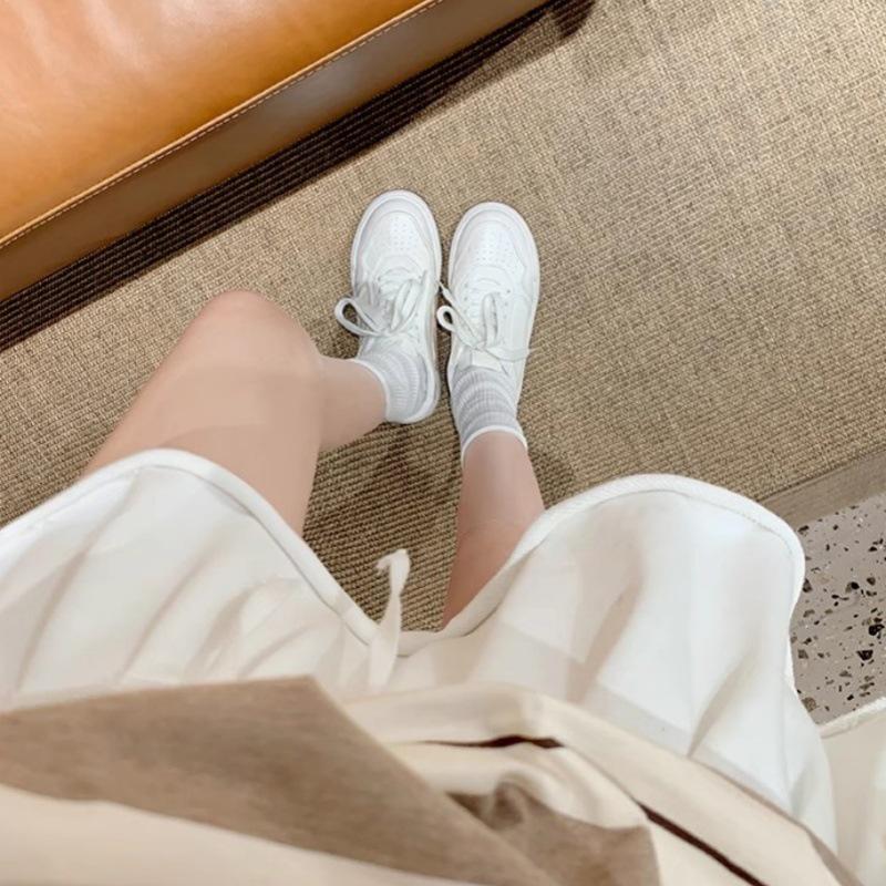 Women's Genuine Leather White Thick-Soled Casual Shoes - 2025 Spring/Autumn Versatile Soft-Soled Sports Sneakers, Flat Board Style.