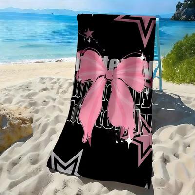 Pink Big Bow Star Y2K Print Beach Towel Quick Dry Sand Resistant Towel Trendy Coquette Teen Girl Summer Beach Towel