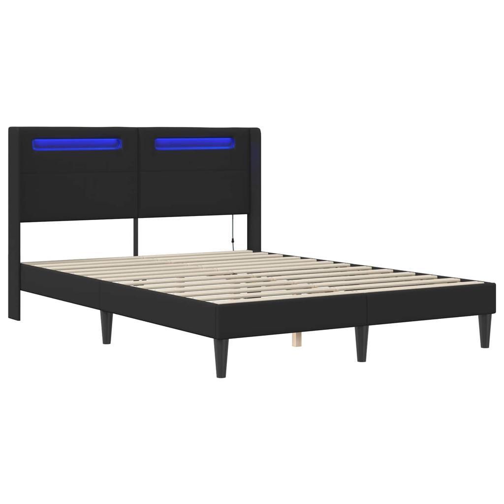 Bed Frame with LED Light Strips Black 120 X 200 Cm Faux Leather